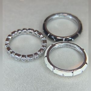 Premier Designs Silver Enamel CZ Rings (Set of 3)